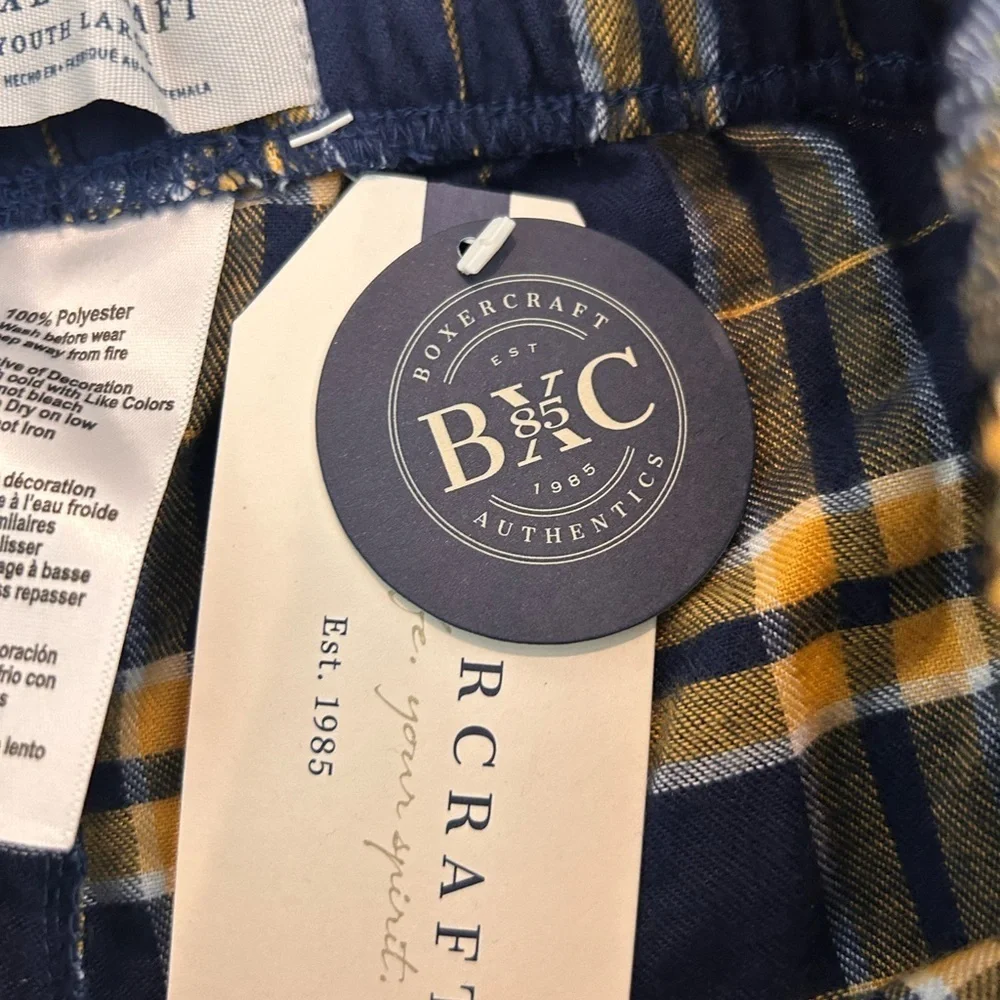 NWT Boxcraft Yourh Boy Plaid Navy & Gold PJ Bottoms w Pockets NWT Size Y Large